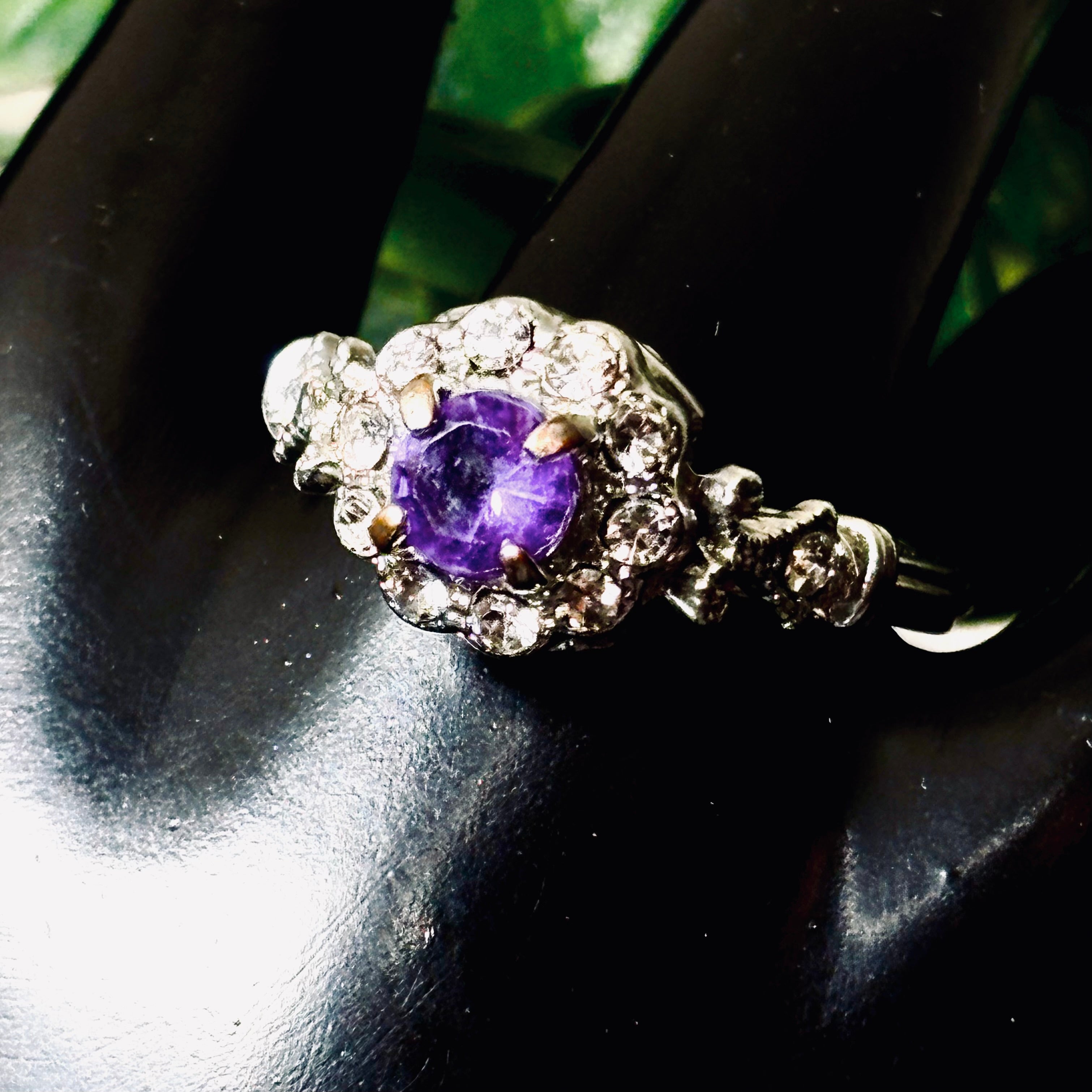 Round Amethyst CZ Slivertone Ring