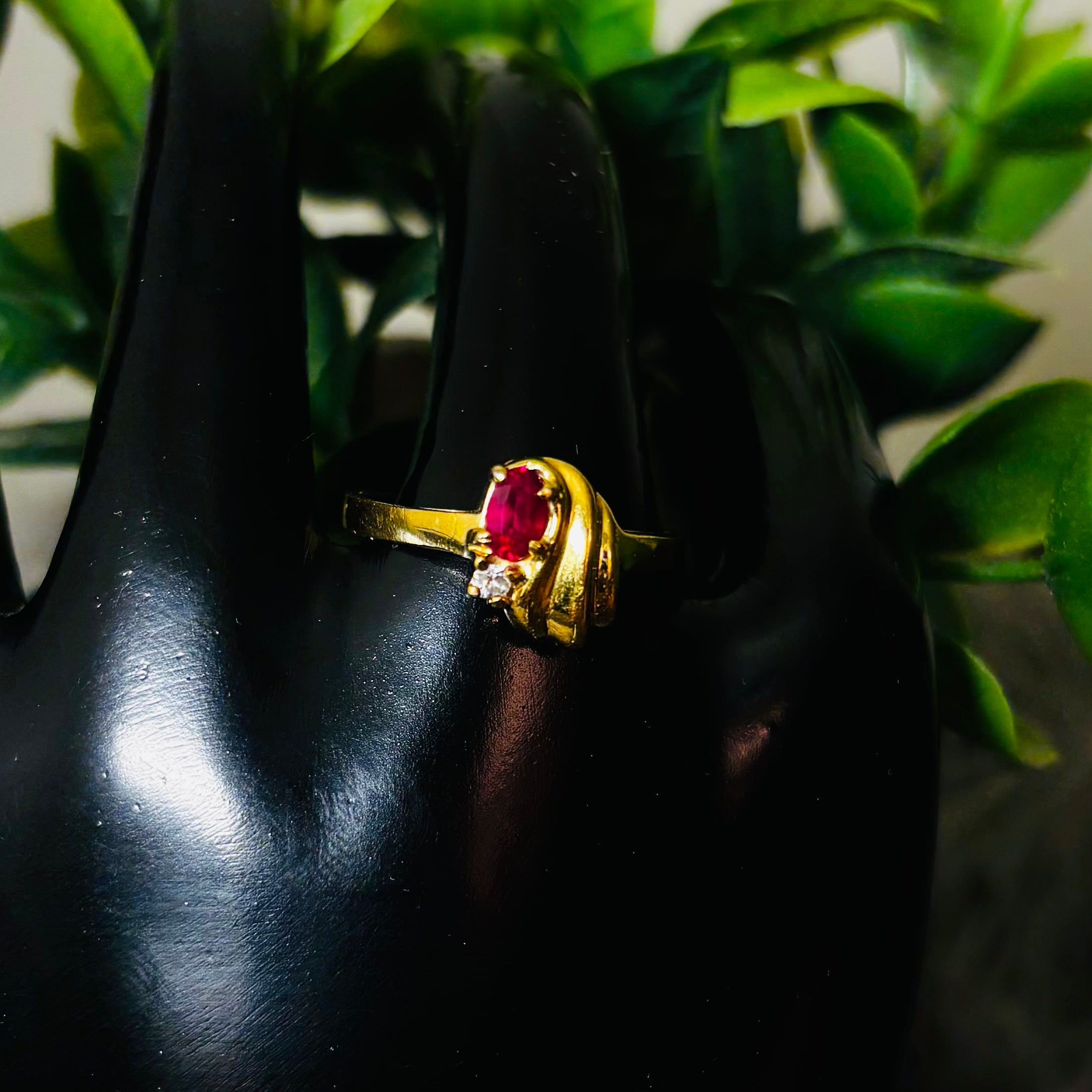 Red Oval Stone Goldtone Ring