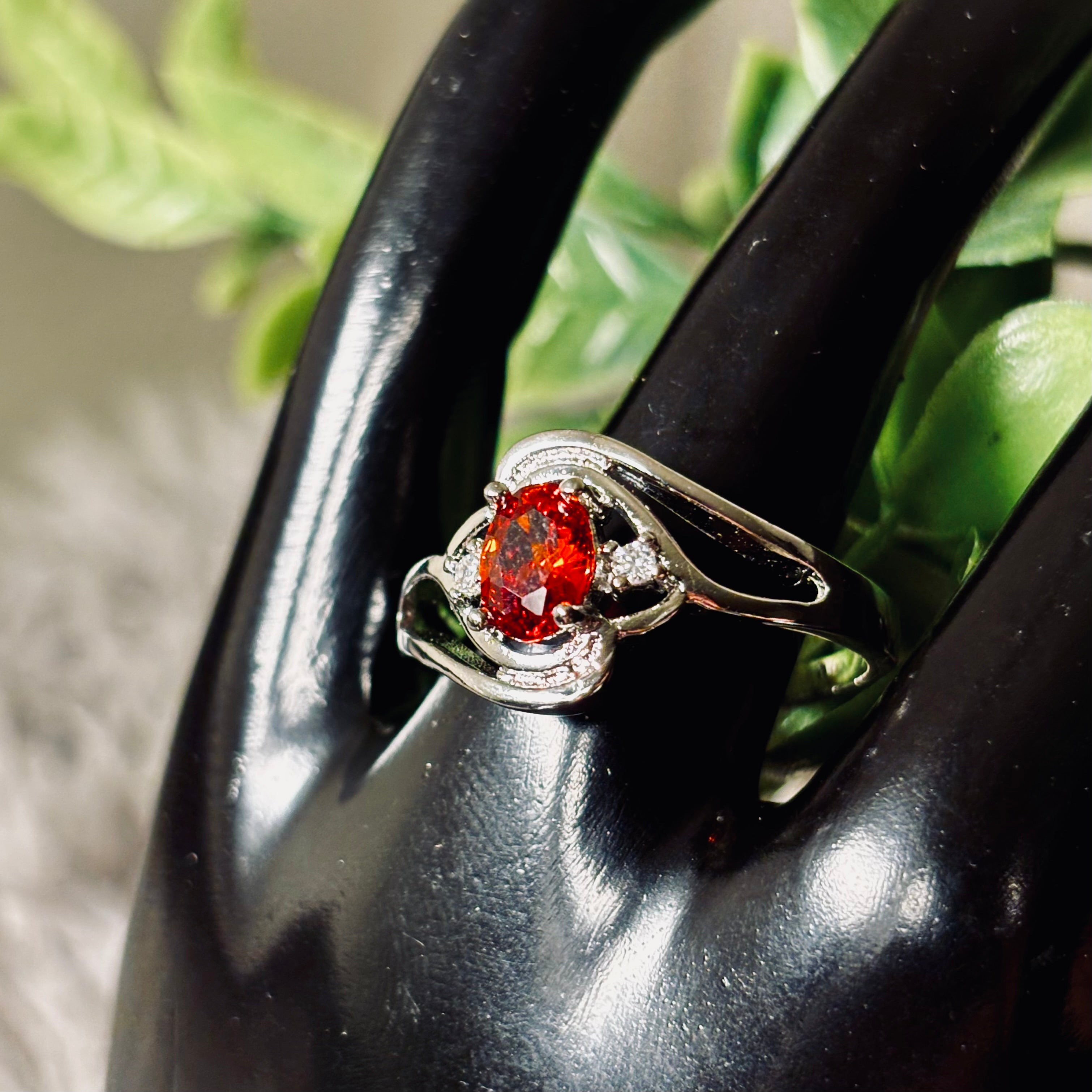Red Oval Stone Slivertone Ring