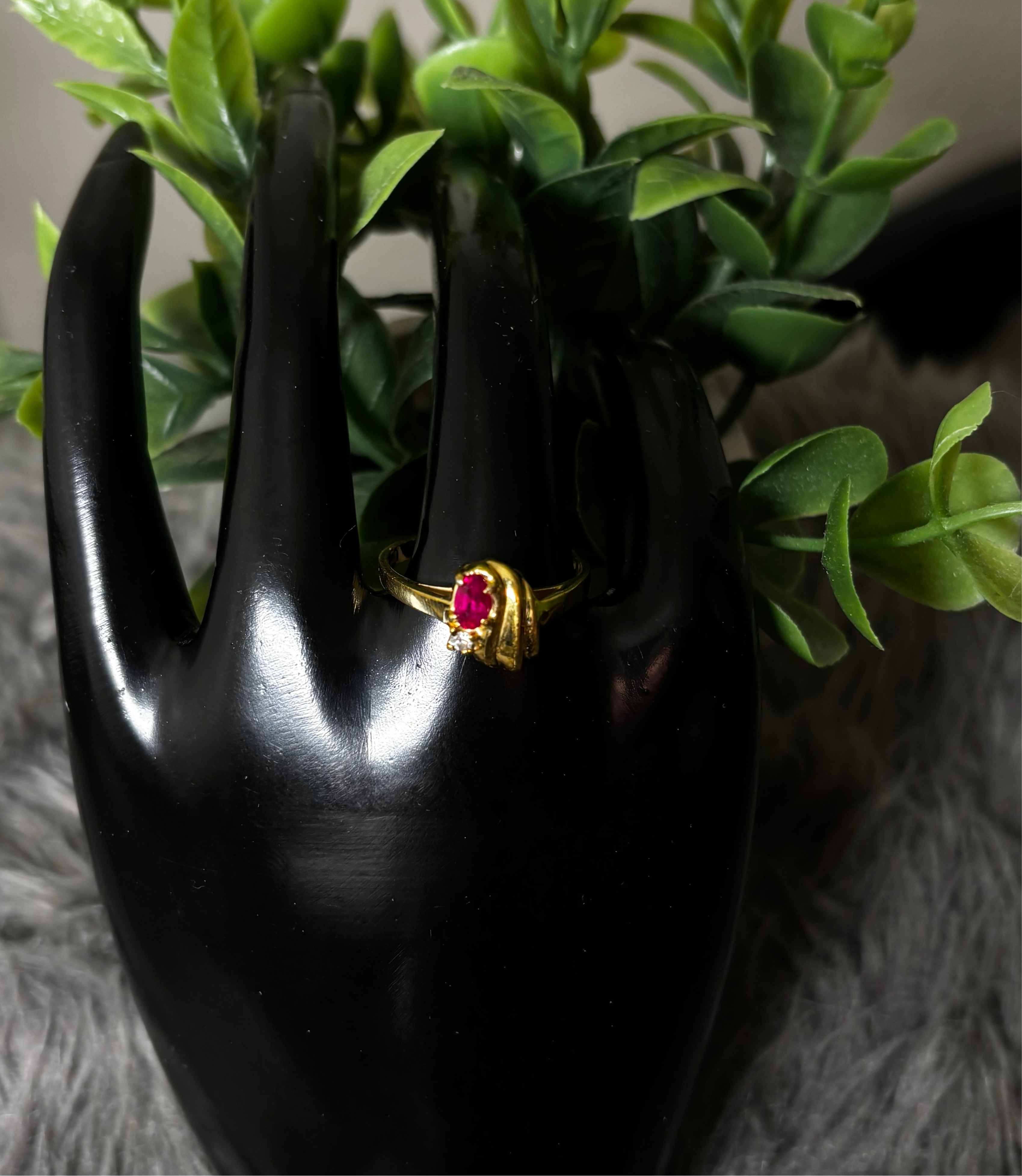 Red Oval Stone Goldtone Ring