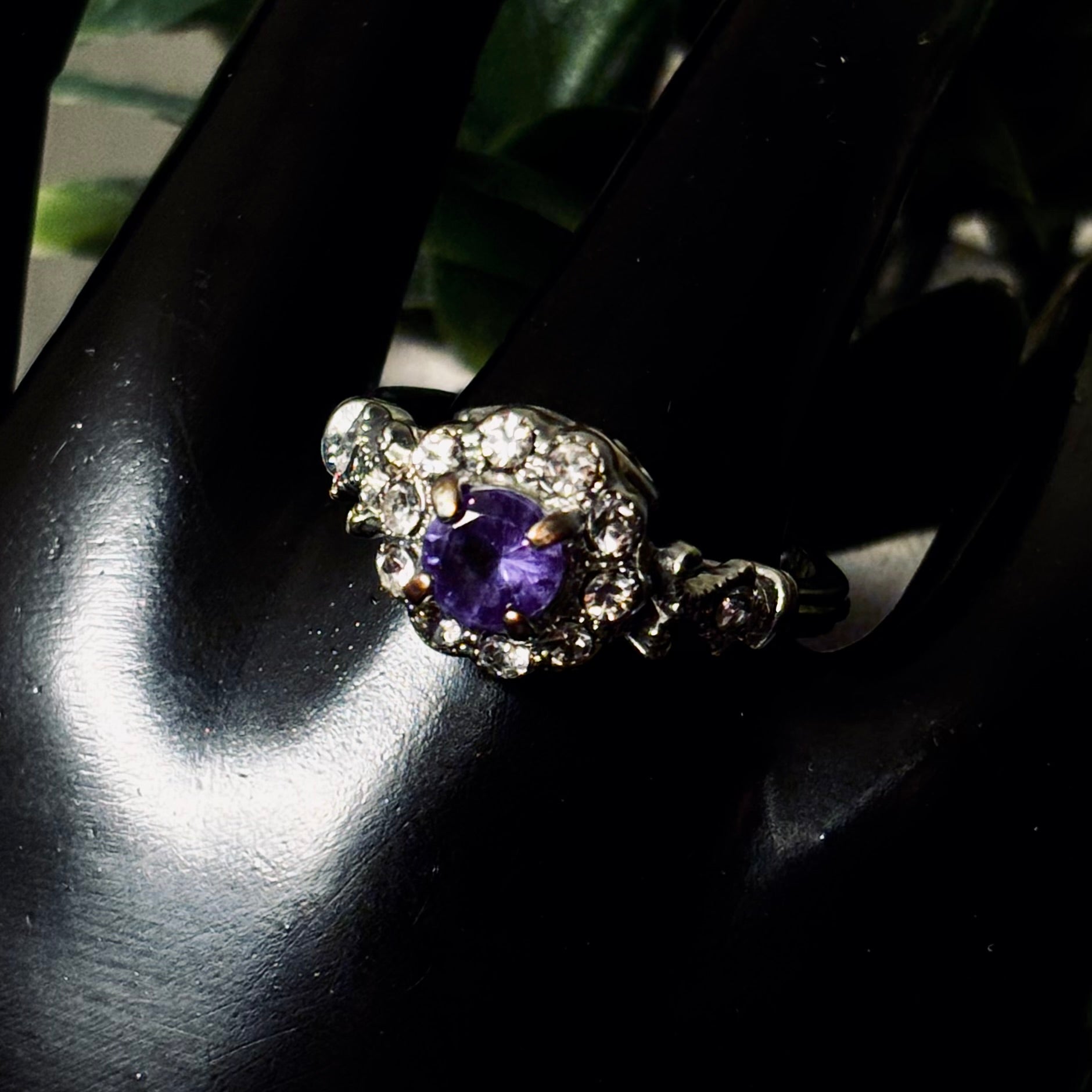 Round Amethyst CZ Slivertone Ring