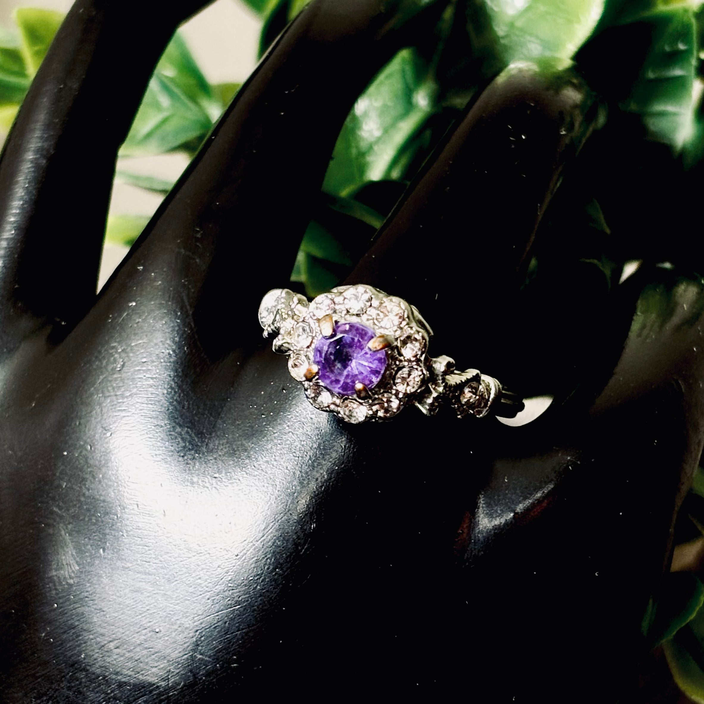 Round Amethyst CZ Slivertone Ring
