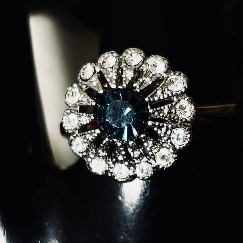 Blue Topaz Halo Goldtone Ring