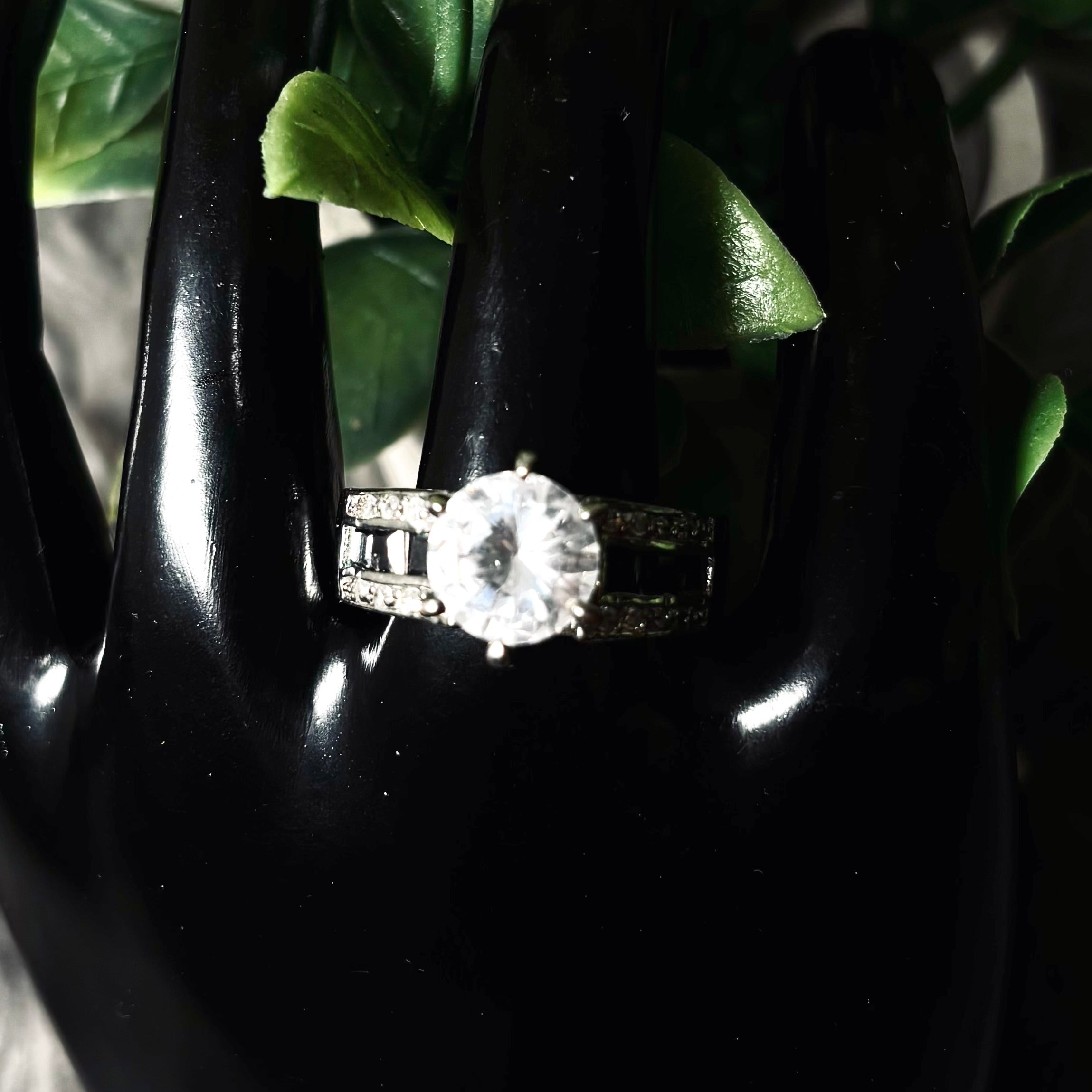 Round CZ with Black Onyx Slivertone Ring