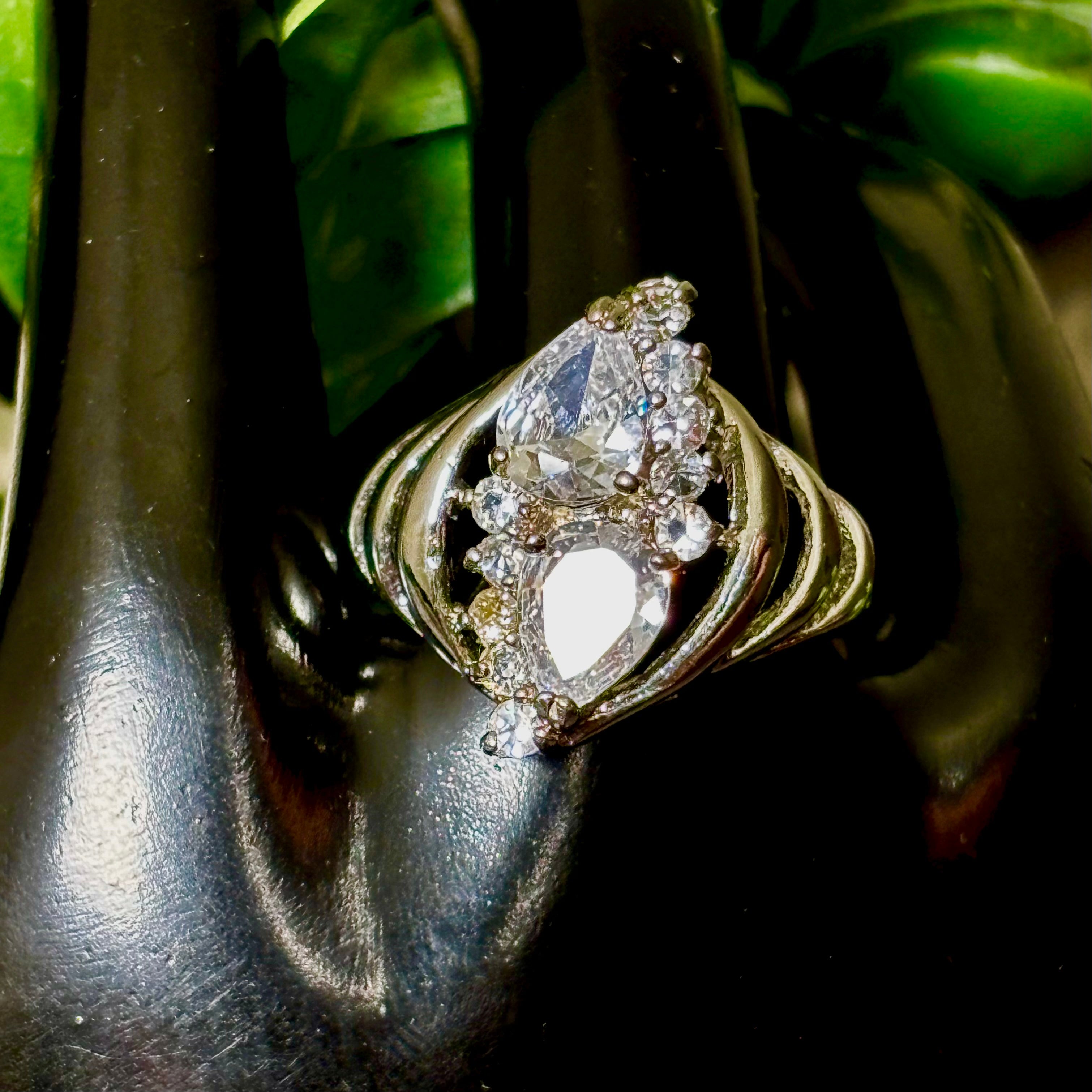 Twin teardrop CZ Slivertone Ring