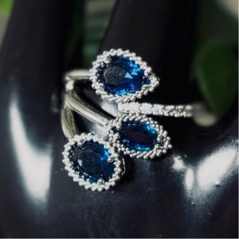 Tri Cobalt Blue Slivertone Ring