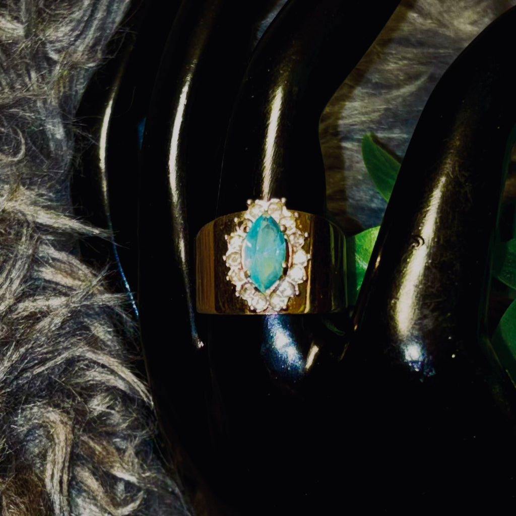 Light Blue Topaz Marquise Cut Goldtone Ring