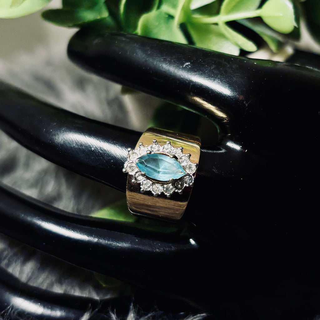 Light Blue Topaz Marquise Cut Goldtone Ring