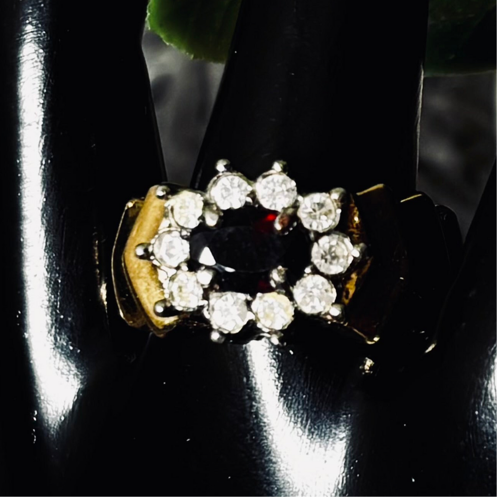 Deep Red Halo Goldtone Ring