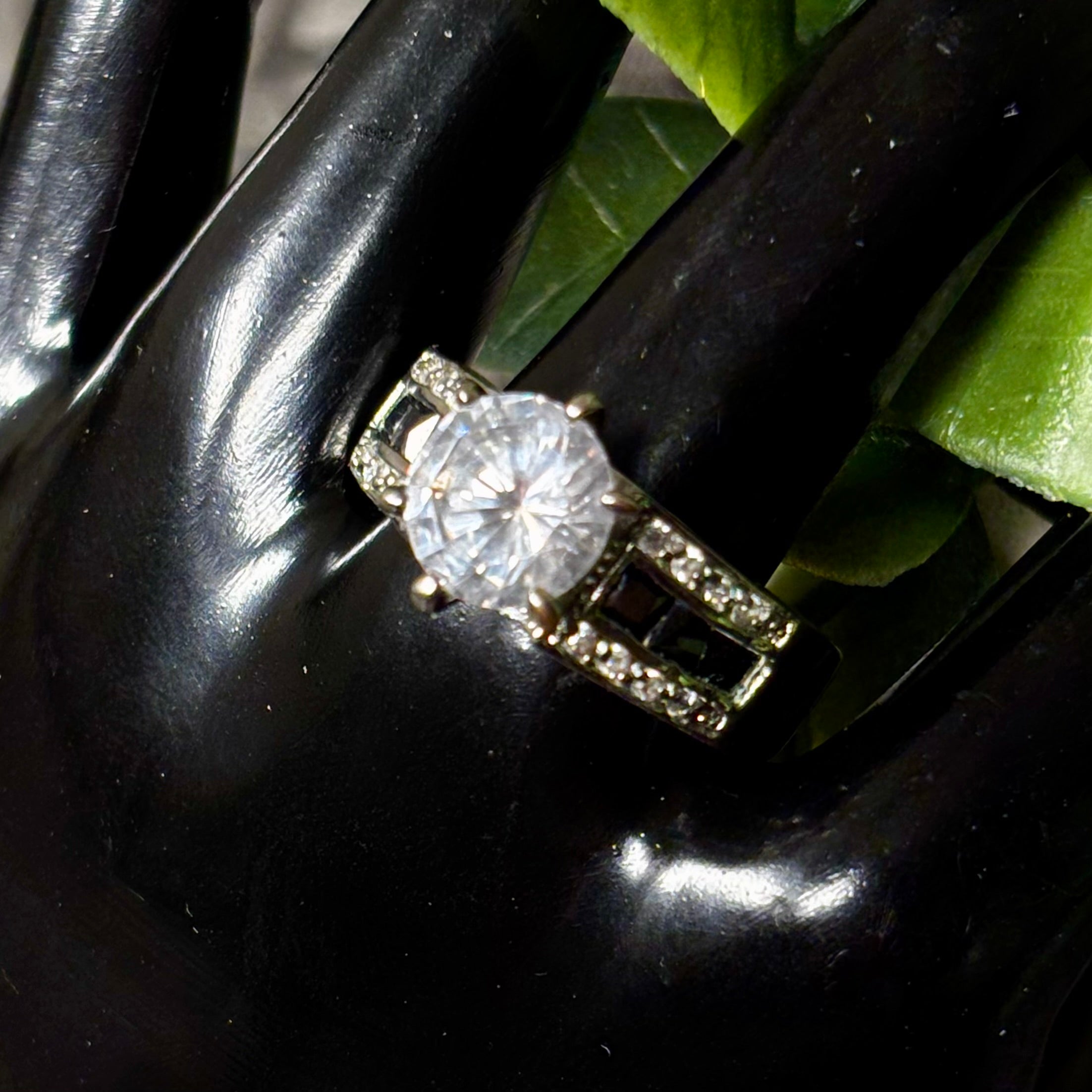 Round CZ with Black Onyx Slivertone Ring
