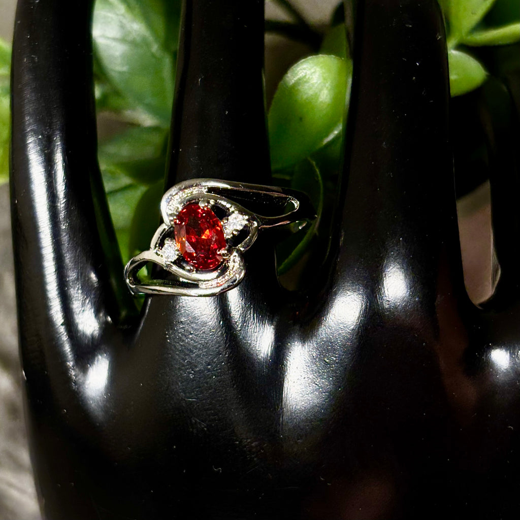 Red Oval Stone Slivertone Ring