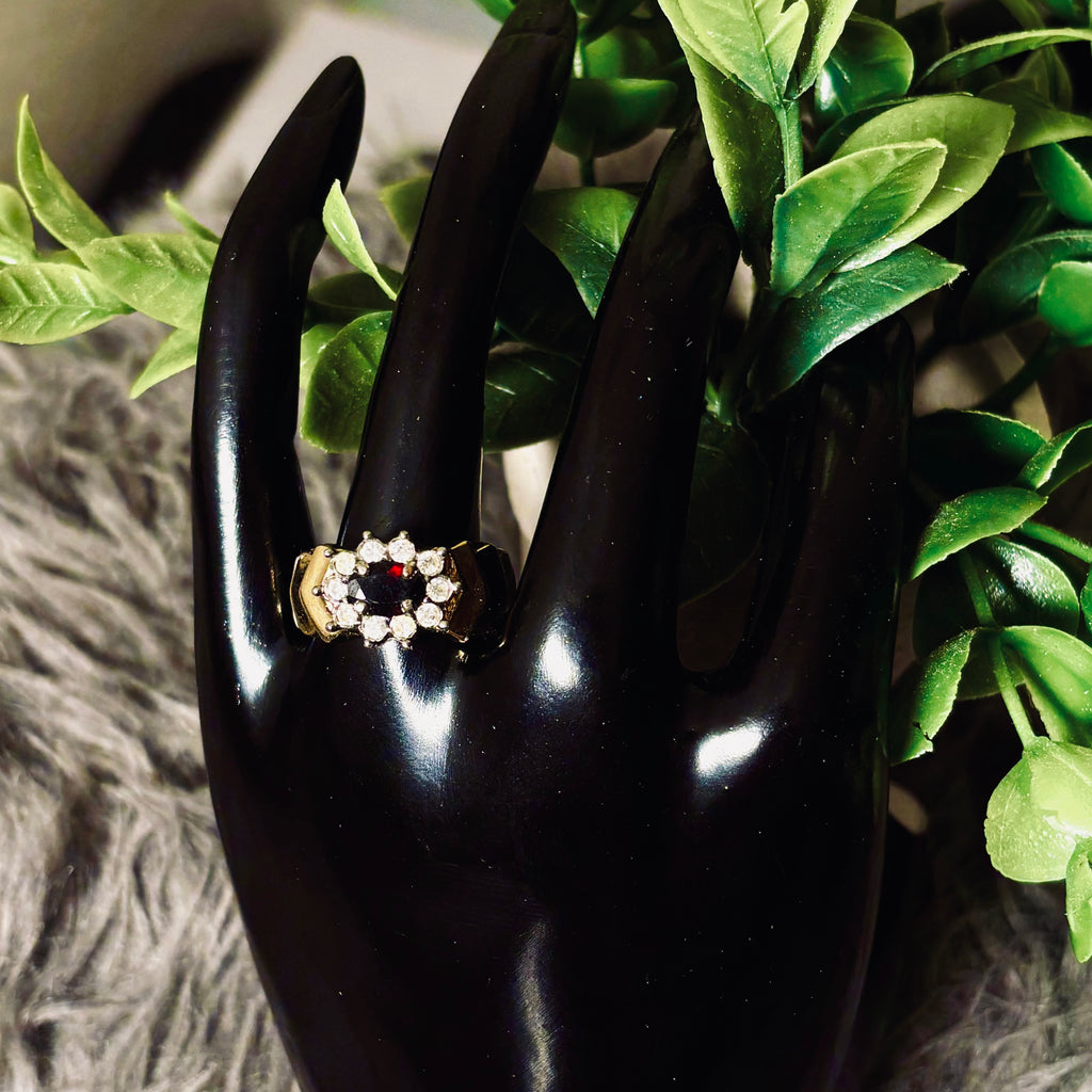 Deep Red Halo Goldtone Ring
