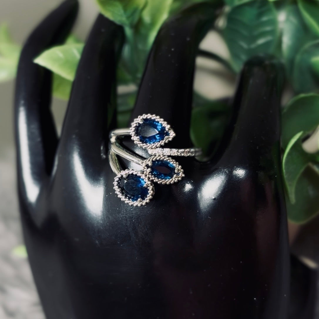 Tri Cobalt Blue Slivertone Ring