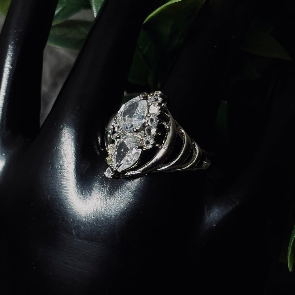 Twin teardrop CZ Slivertone Ring