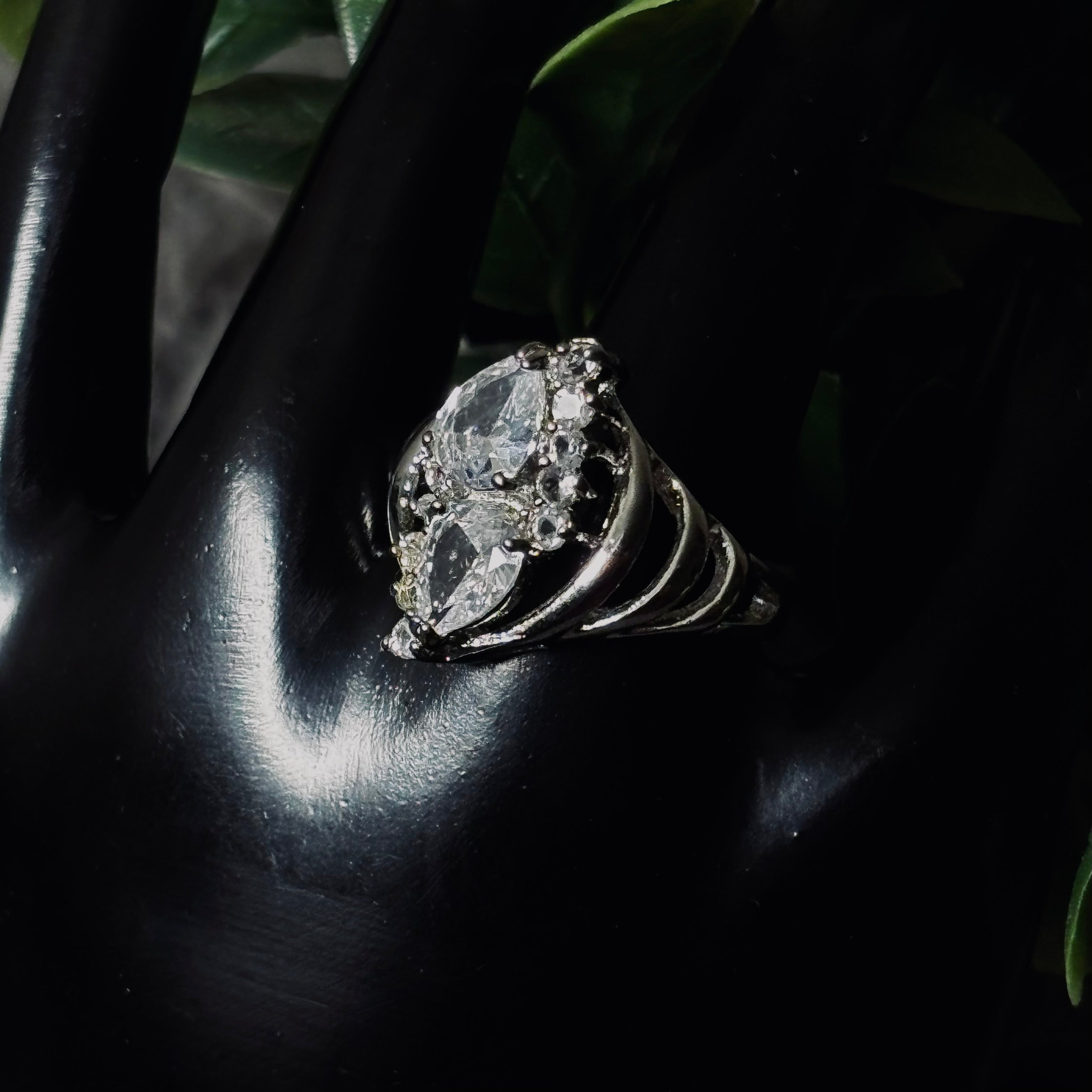 Twin teardrop CZ Slivertone Ring