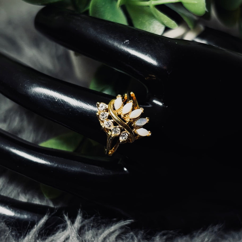 CZ and Opal Goldtone Ring