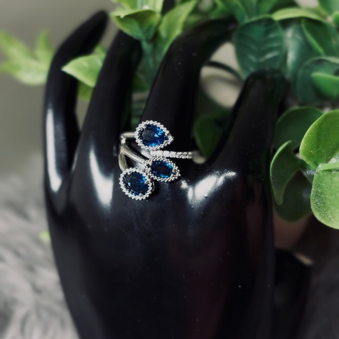 Tri Cobalt Blue Slivertone Ring