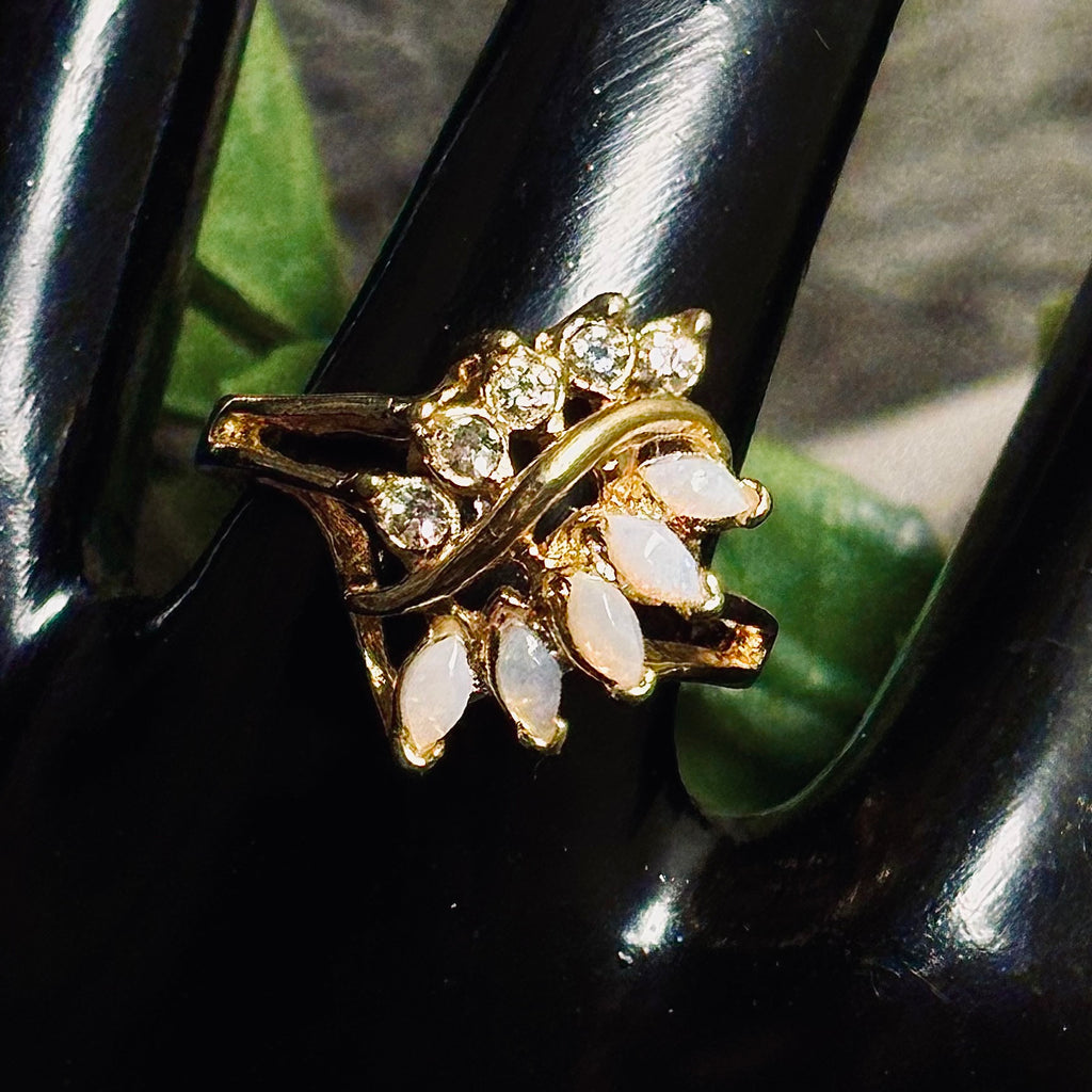 CZ and Opal Goldtone Ring