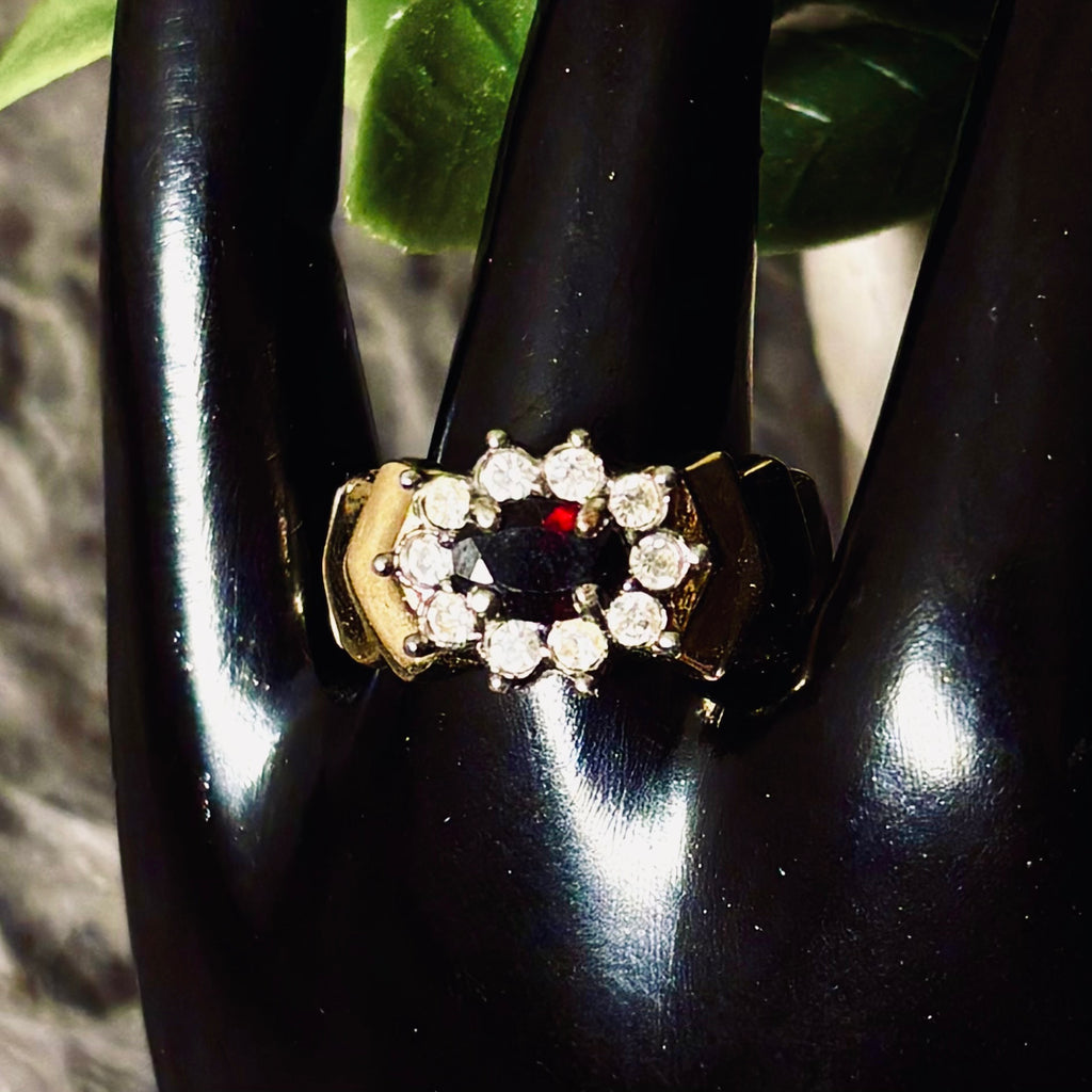 Deep Red Halo Goldtone Ring