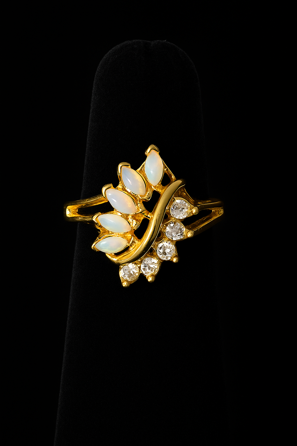 CZ and Opal Goldtone Ring