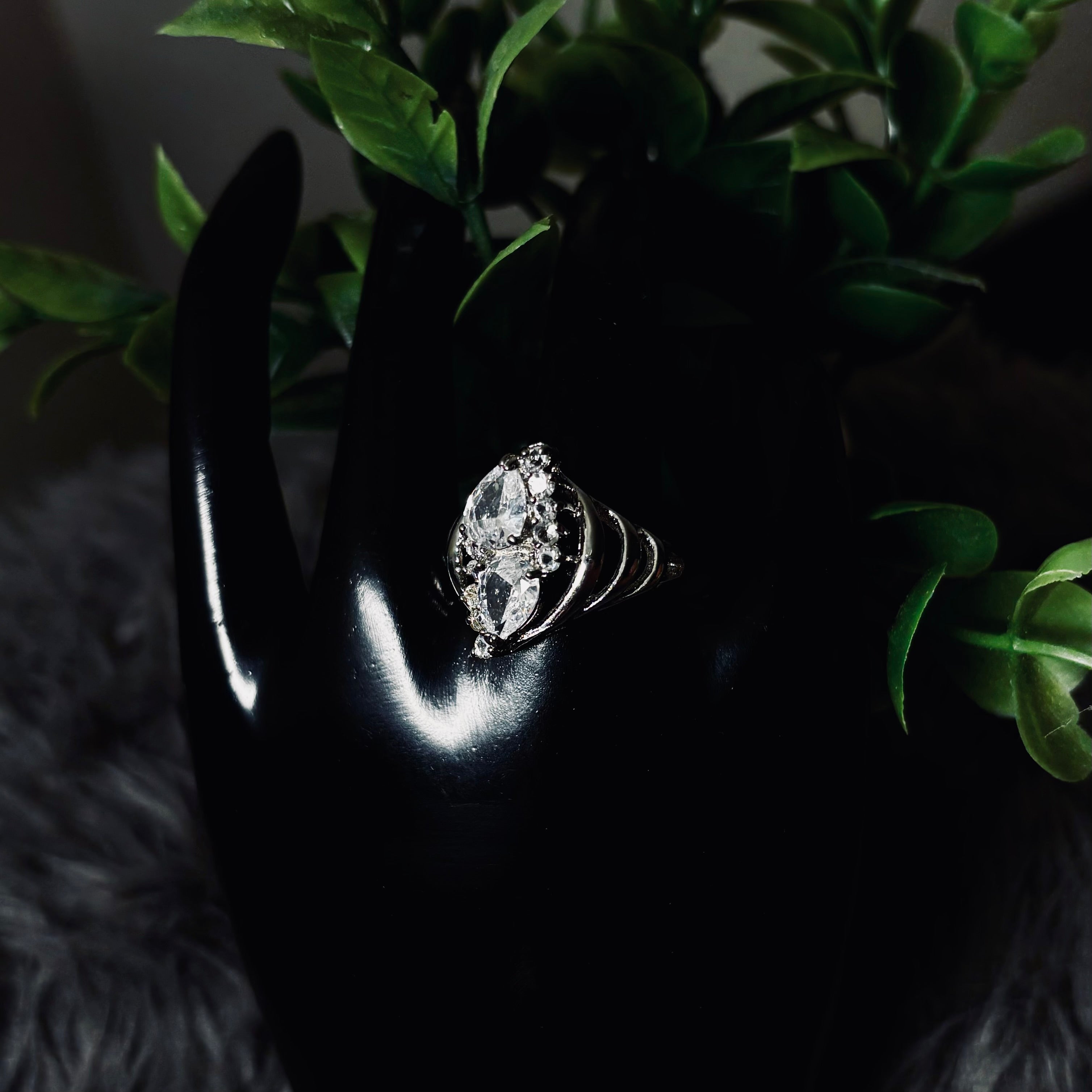 Twin teardrop CZ Slivertone Ring