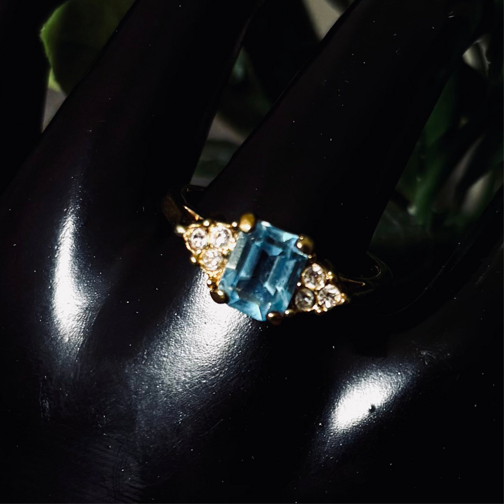 Light Blue Topaz Emerald Cut Goldtone Ring